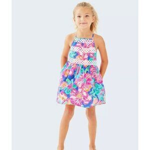 Lilly Pulitzer Girls Elize Floral Pocket High Neckline Dress Size 14